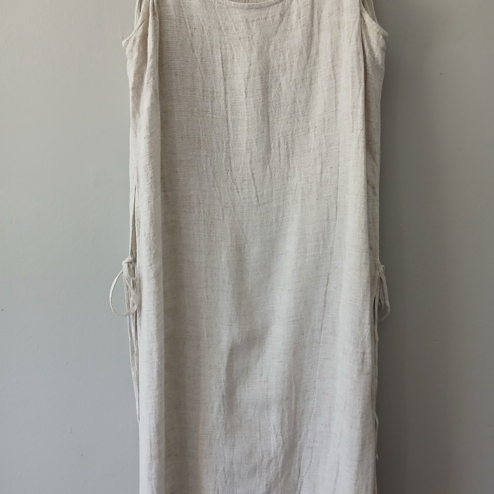 Luna Luz Women's Size Medium Beige Double Slit Maxi Midi Dress Tie Waist Woven - Picture 4 of 14